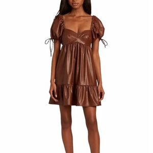 Amanda Uprichard Sicily Dress Brown Faux Leather - 90s Babydoll y2k Pleather